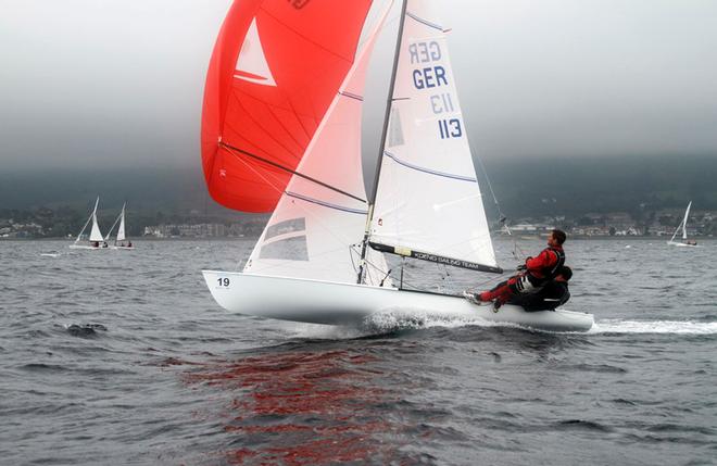 Kilian Konig and Johannes Brack under spinnaker - Flying Dutchman Worlds, Largs, Scotland Day 3 © Alan Henderson